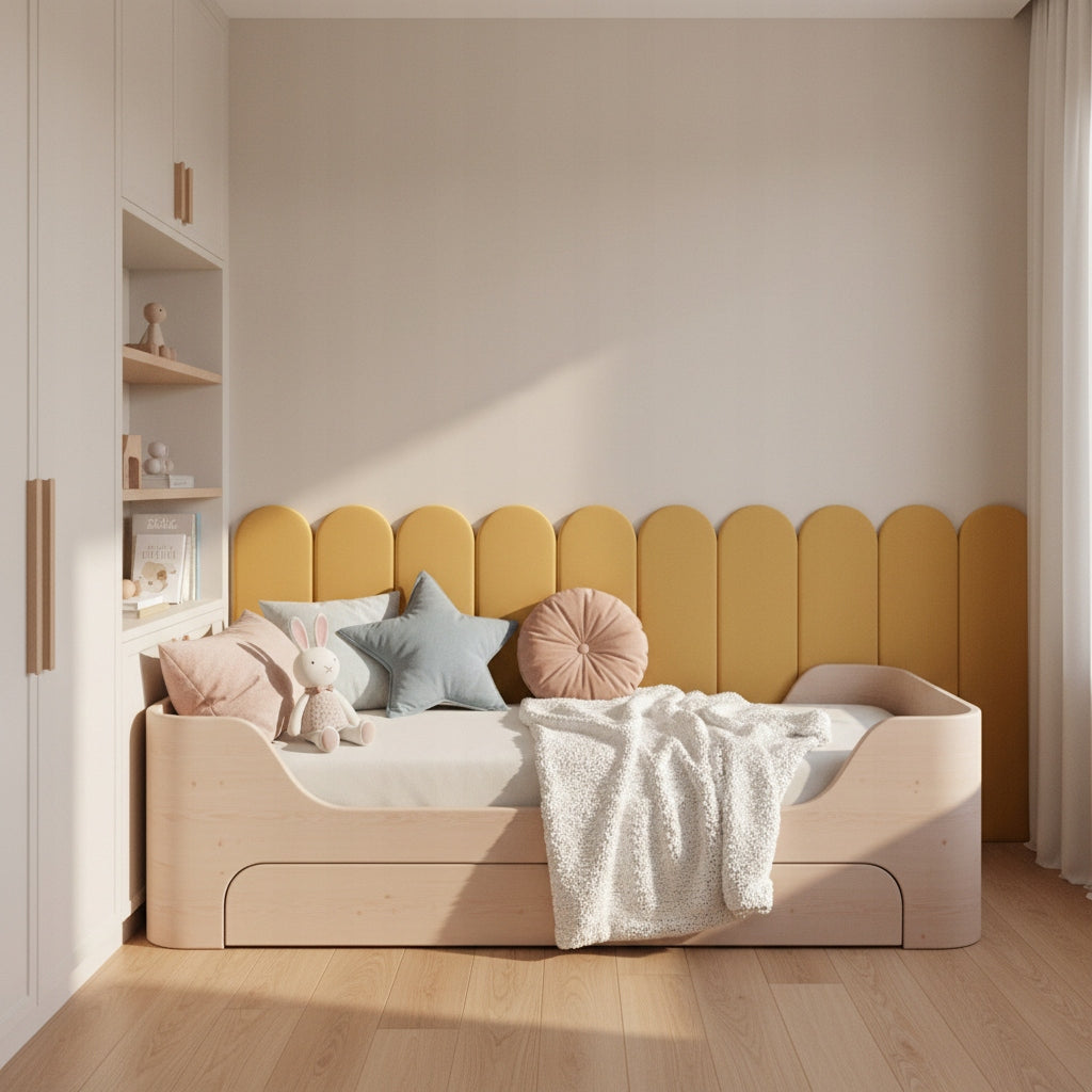 PANELE TAPICEROWANE WELUROWE ŚCIENNE ŻÓŁTY WEZGŁOWIE