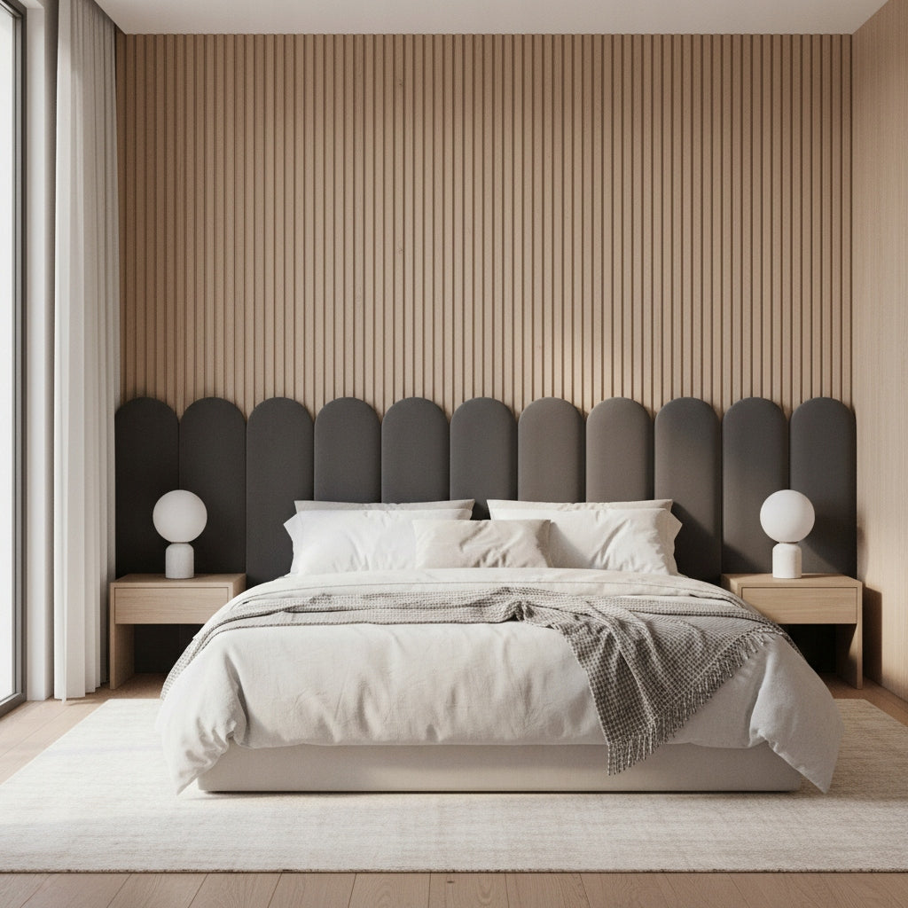 PANELE TAPICEROWANE WELUROWE ŚCIENNE SZARE CIEMNY WEZGŁOWIE