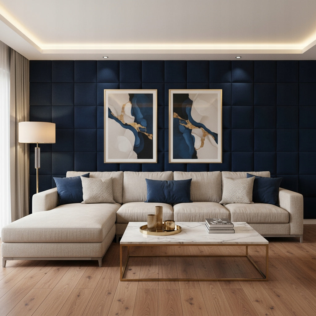 PANELE TAPICEROWANE 30X60 CM WELUROWE ŚCIENNE GRANATOWE WEZGŁOWIE