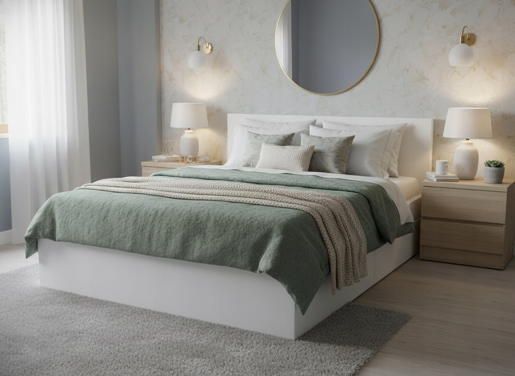 ŁÓŻKO PODNOSZONE BIEL ALPEJSKA + STELAŻ METALOWY + POJEMNIK