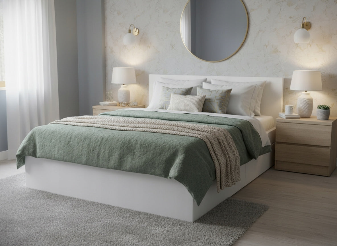 ŁÓŻKO PODNOSZONE BIEL ALPEJSKA + STELAŻ METALOWY + POJEMNIK