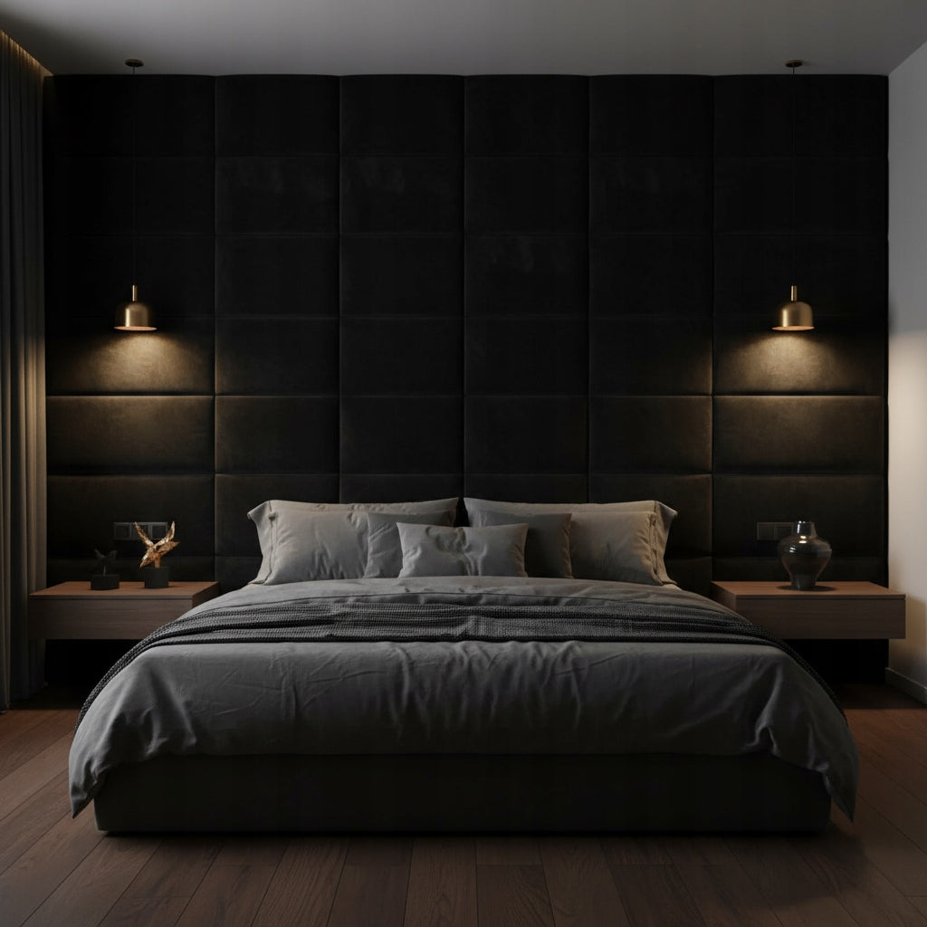 PANELE TAPICEROWANE 30X50 CM WELUROWE ŚCIENNE CZARNE WEZGŁOWIE