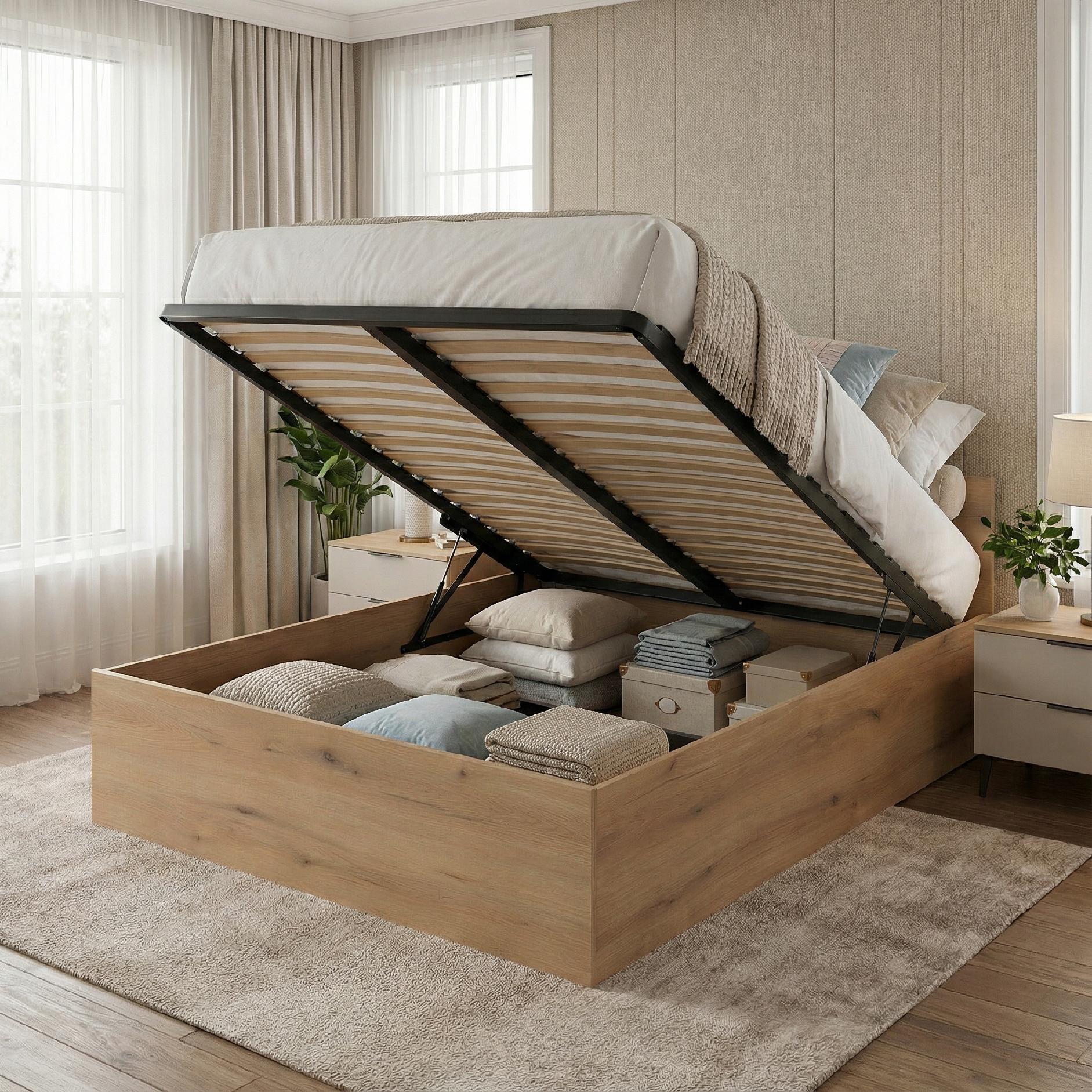 ŁÓŻKO PODNOSZONE DĄB EVOKE + STELAŻ METALOWY + POJEMNIK