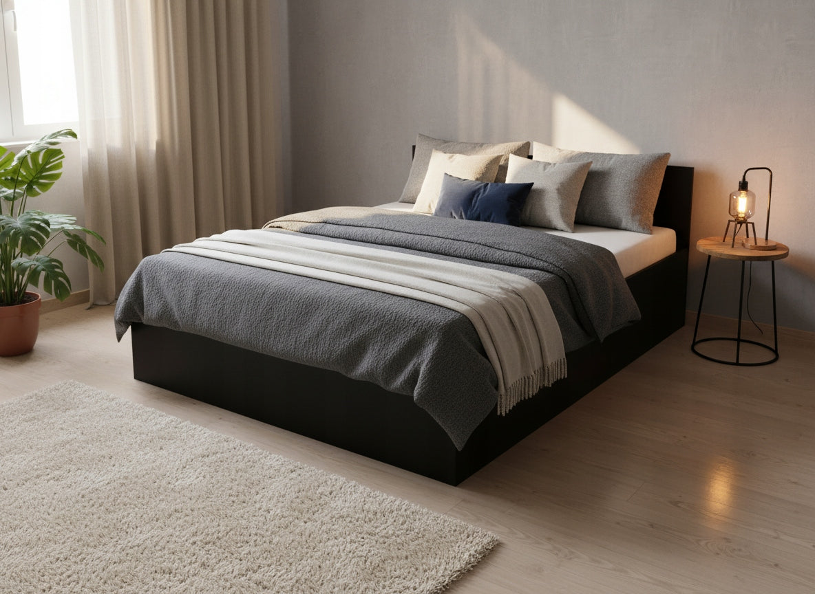 ŁÓŻKO PODNOSZONE CZARNE + STELAŻ METALOWY + POJEMNIK