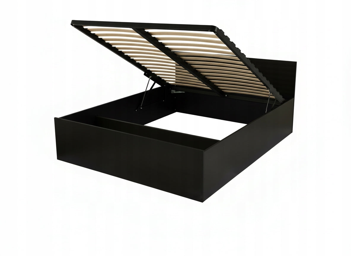 ŁÓŻKO PODNOSZONE CZARNE + STELAŻ METALOWY + POJEMNIK