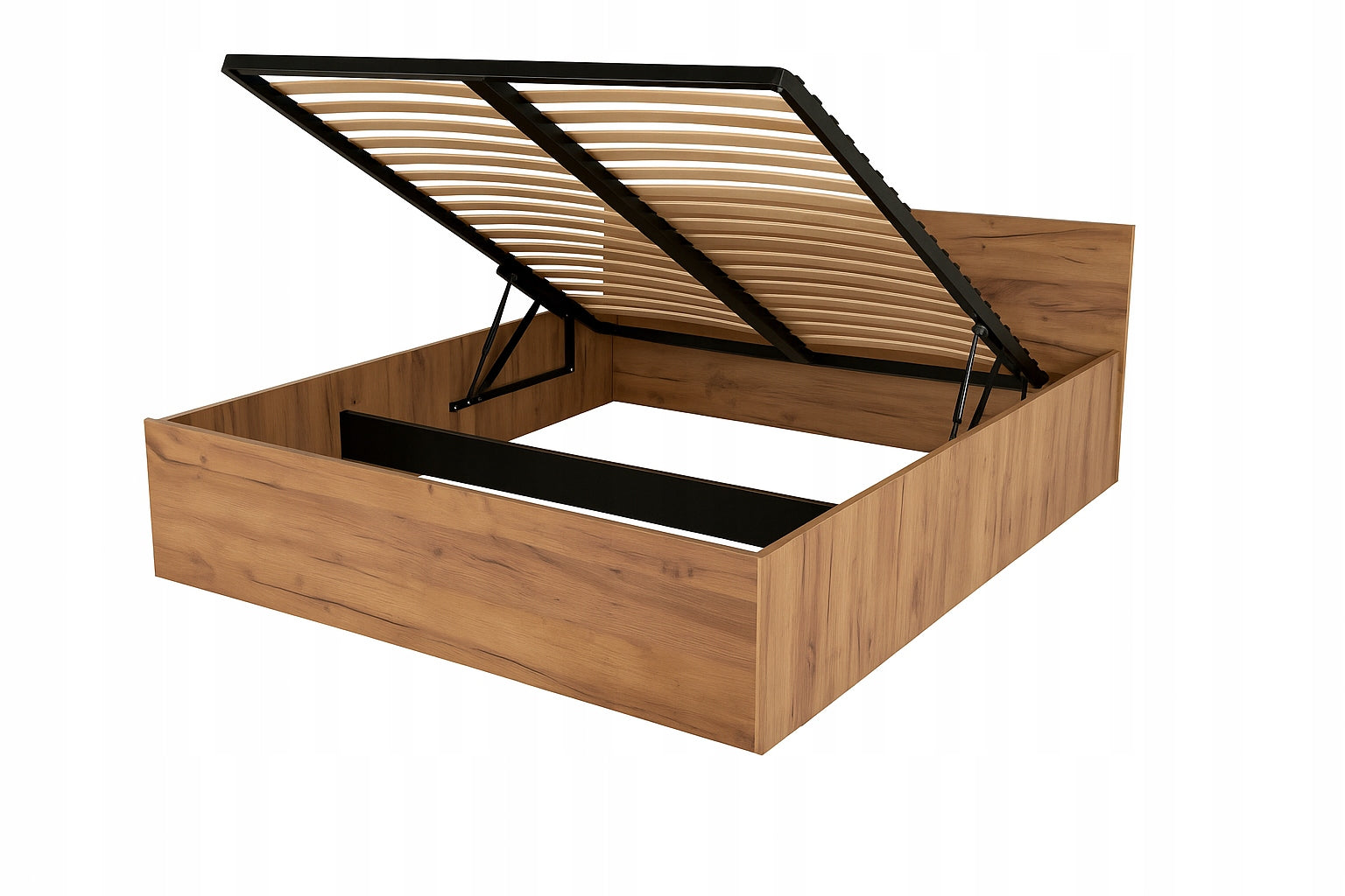 ŁÓŻKO PODNOSZONE DĄB KRAFT ZŁOTY + STELAŻ METALOWY + POJEMNIK