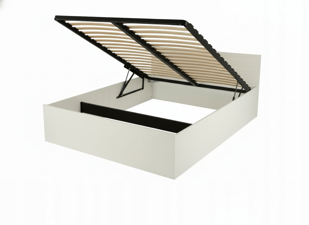 ŁÓŻKO PODNOSZONE BIEL ALPEJSKA + STELAŻ METALOWY + POJEMNIK