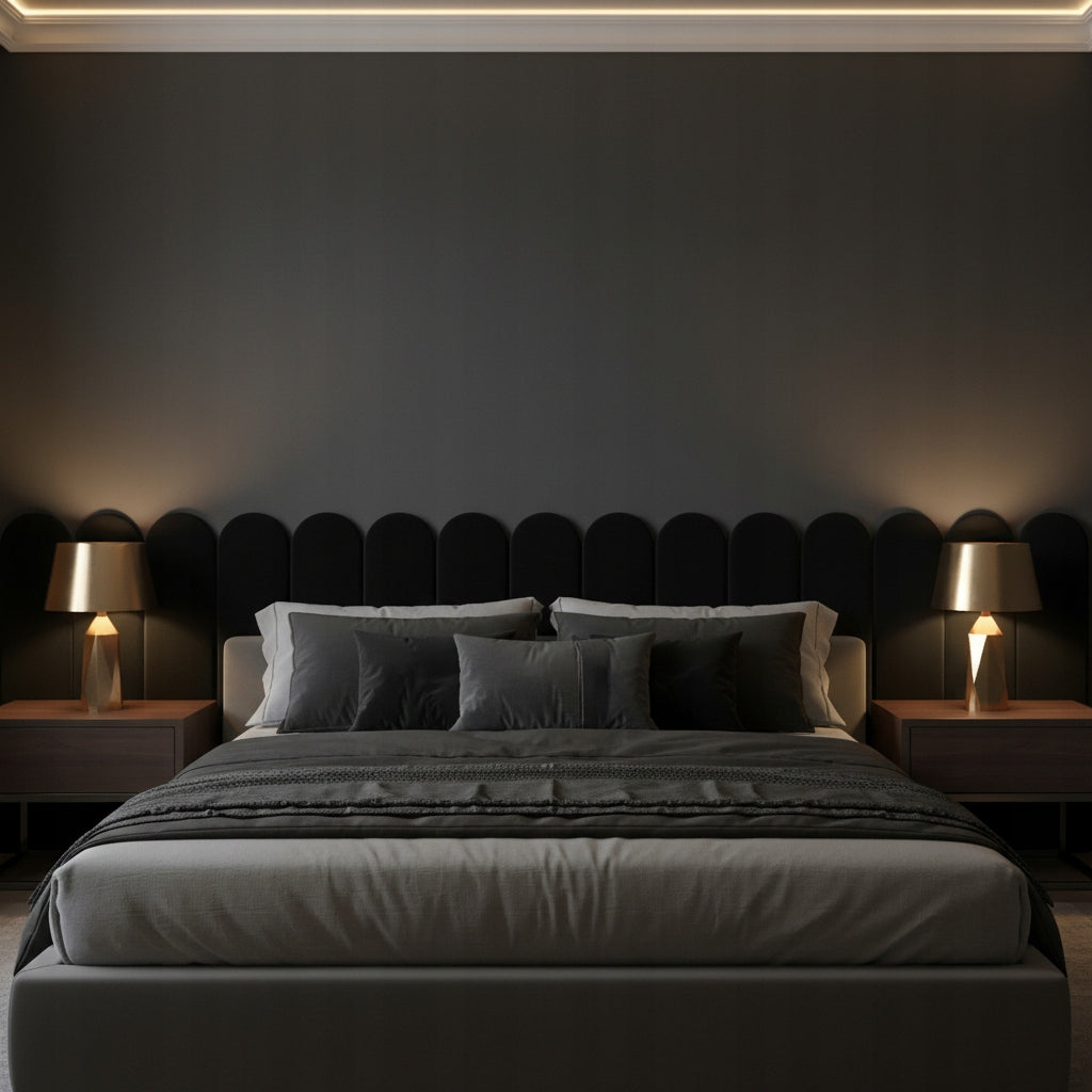 PANELE TAPICEROWANE WELUROWE ŚCIENNE CZARNE WEZGŁOWIE