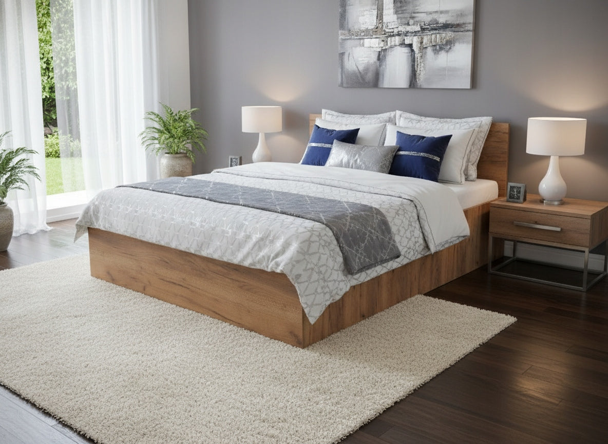 ŁÓŻKO PODNOSZONE DĄB KRAFT ZŁOTY + STELAŻ METALOWY + POJEMNIK