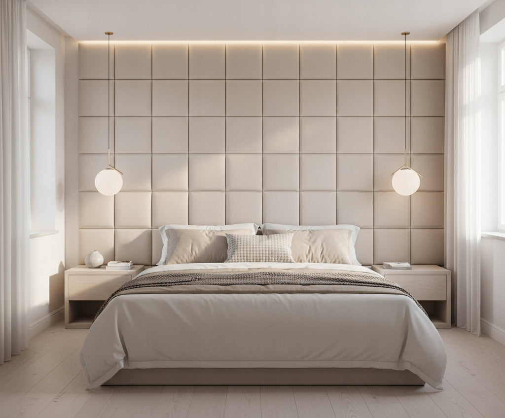 PANELE TAPICEROWANE WELUROWE ŚCIENNE BIAŁY WEZGŁOWIE