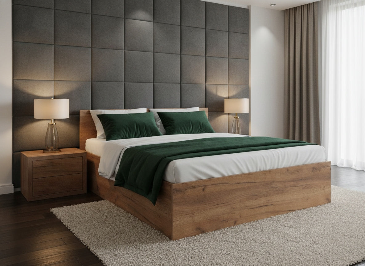 ŁÓŻKO PODNOSZONE DĄB KRAFT ZŁOTY + STELAŻ METALOWY + POJEMNIK