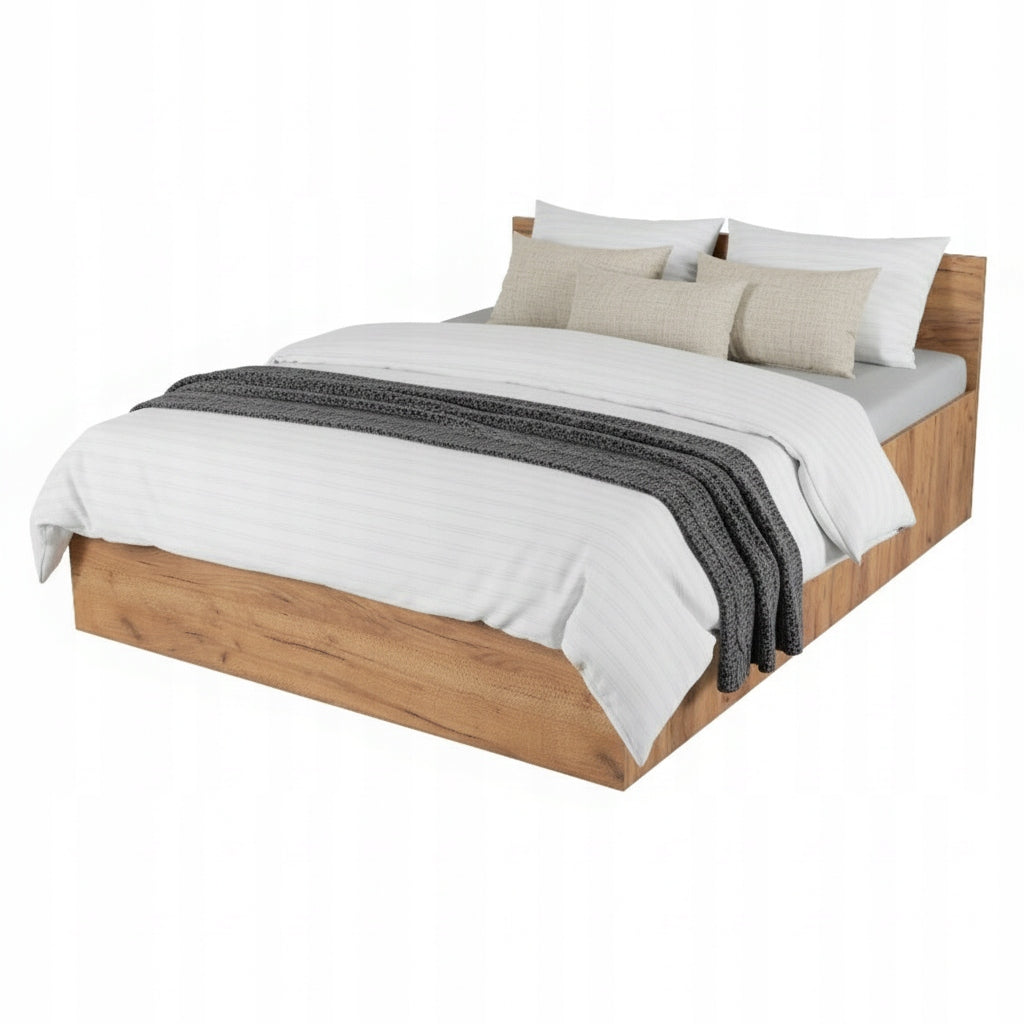 ŁÓŻKO PODNOSZONE DĄB KRAFT ZŁOTY + STELAŻ METALOWY + POJEMNIK