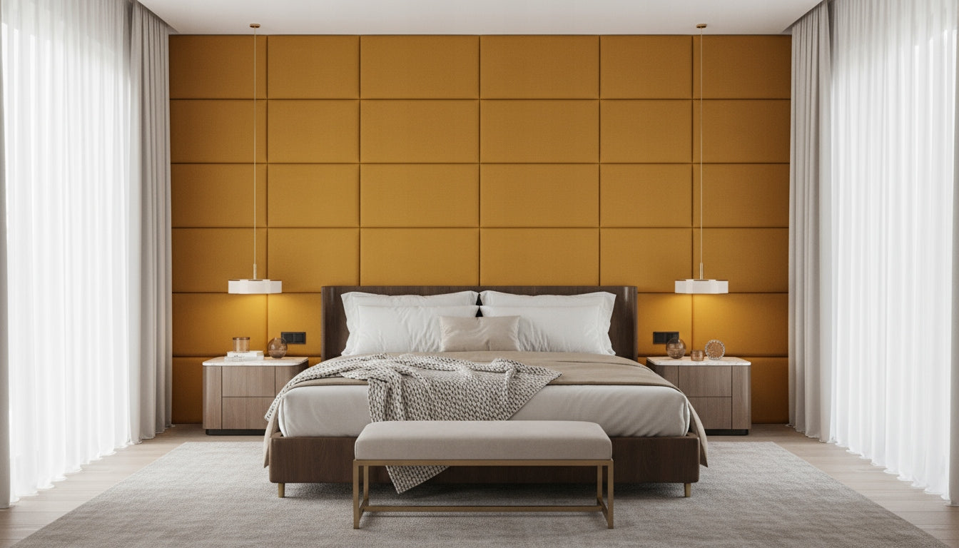 PANELE TAPICEROWANE 30X60 CM WELUROWE ŚCIENNE ŻÓŁTE WEZGŁOWIE