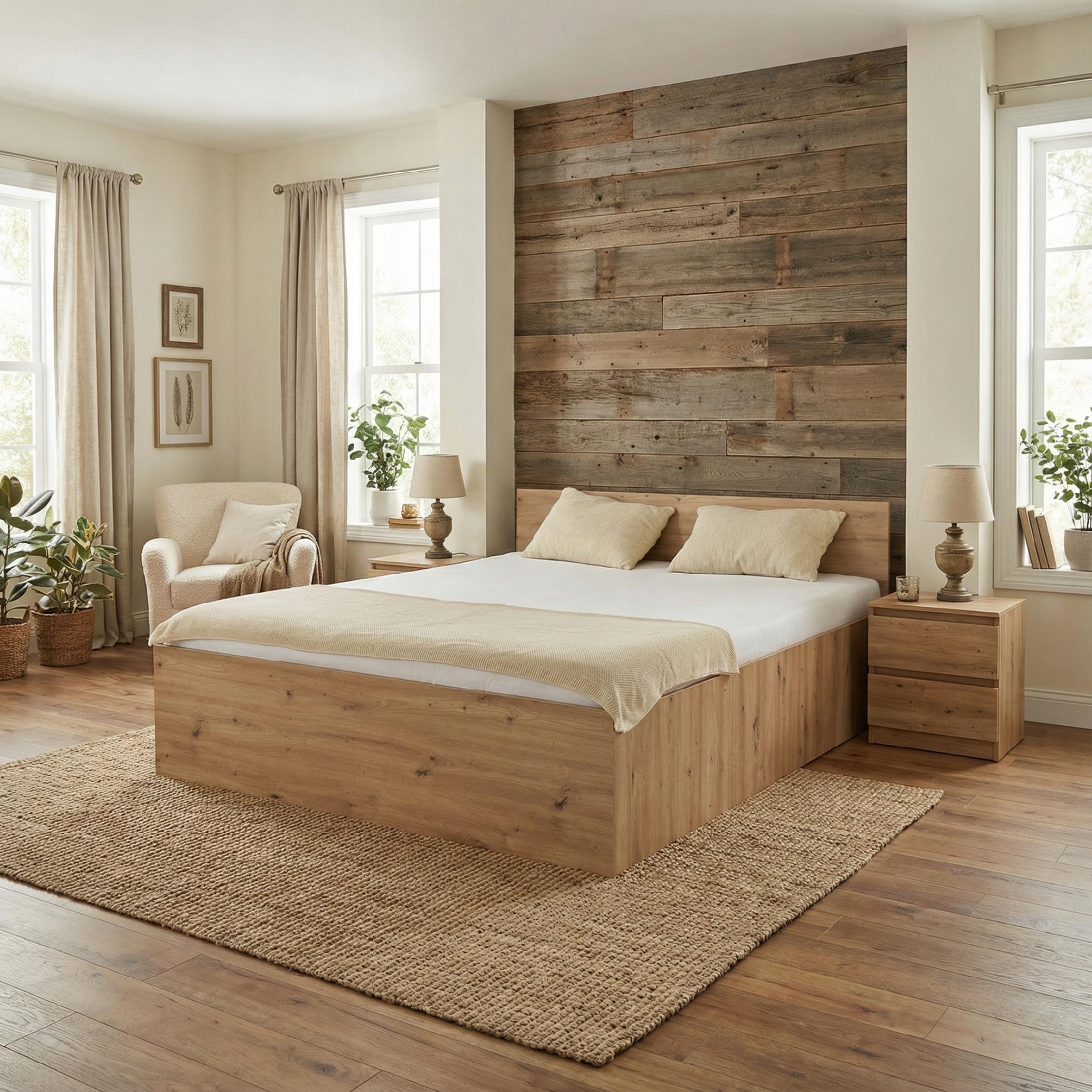 ŁÓŻKO PODNOSZONE DĄB ARTISAN + STELAŻ METALOWY + POJEMNIK