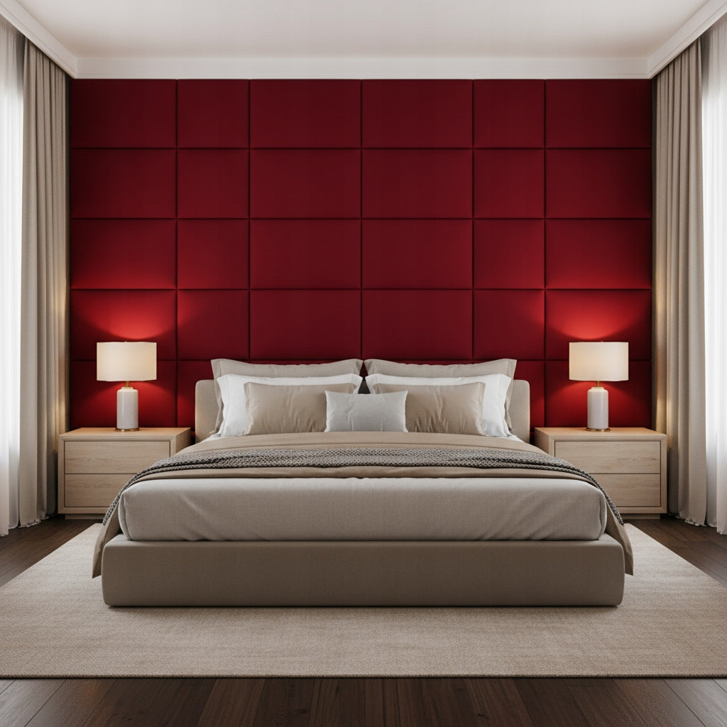 PANELE TAPICEROWANE 30X70 CM WELUROWE ŚCIENNE CZERWONE WEZGŁOWIE
