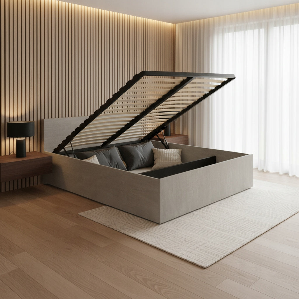 ŁÓŻKO PODNOSZONE BETON + STELAŻ METALOWY + POJEMNIK