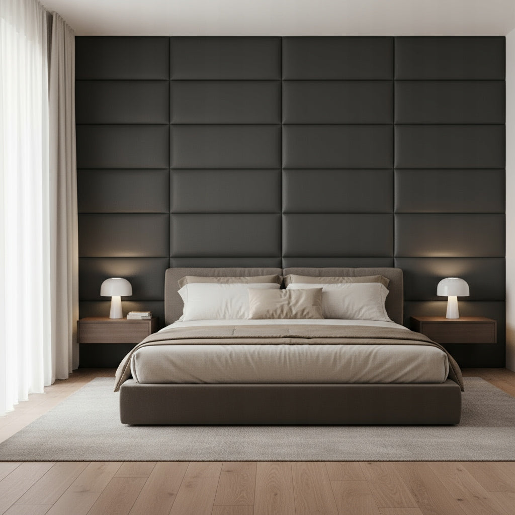 PANELE TAPICEROWANE 30X70 CM WELUROWE ŚCIENNE SZARY CIEMNY WEZGŁOWIE