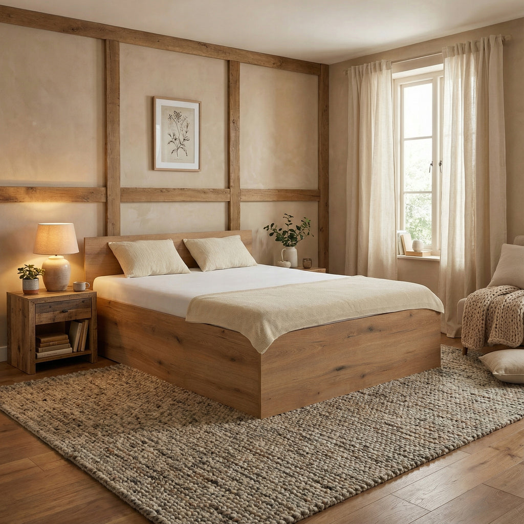 ŁÓŻKO PODNOSZONE DĄB EVOKE + STELAŻ METALOWY + POJEMNIK