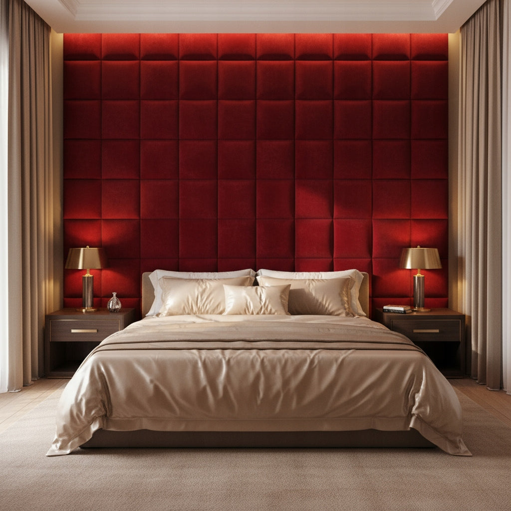 PANELE TAPICEROWANE 30X50 CM WELUROWE ŚCIENNE CZERWONE WEZGŁOWIE